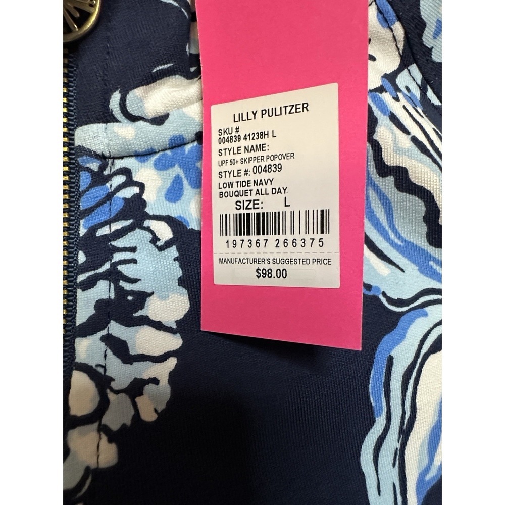 Lilly Pulitzer Women's L UPF 50 Skipper‎ Popover Low Tide Navy Bouquet All Day - Picture 5 of 6
